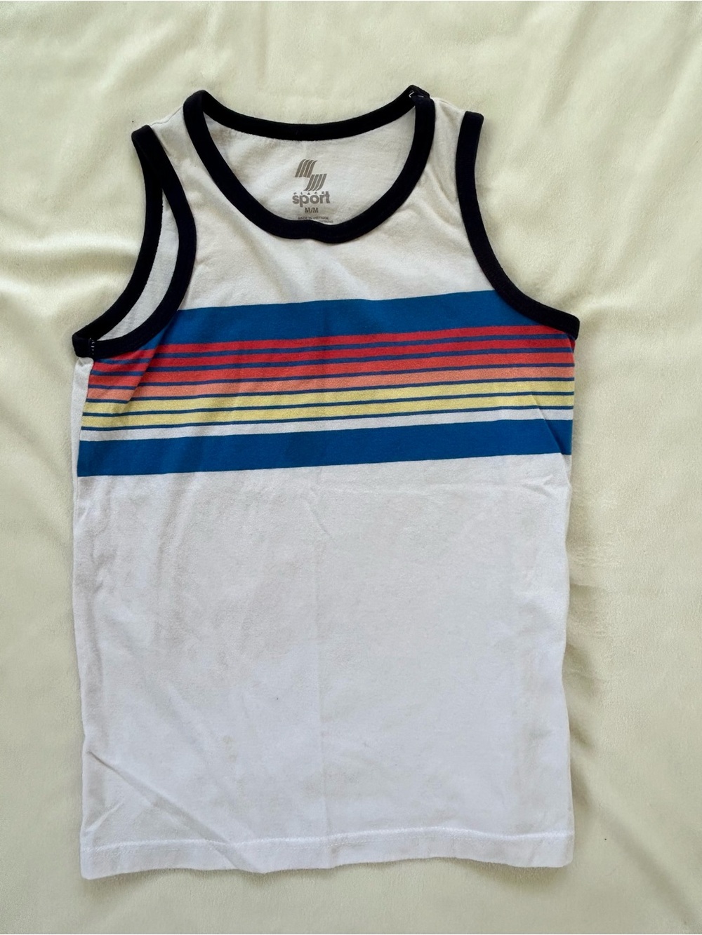Kids' Sport Stripe Tank Top - White with Blue, Red & Yellow Stripes